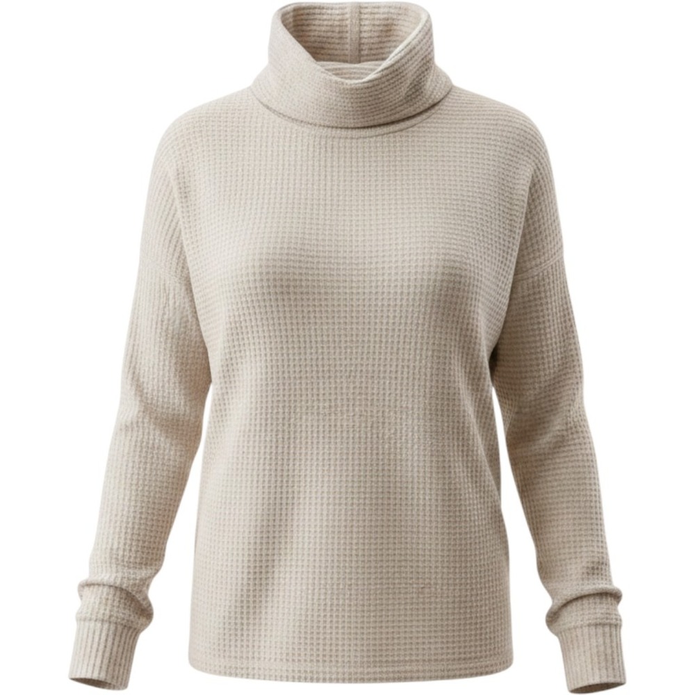 We The Free Free People XS Cream Waffle Knit Cowl Neck Thermal‎ Tunic Top